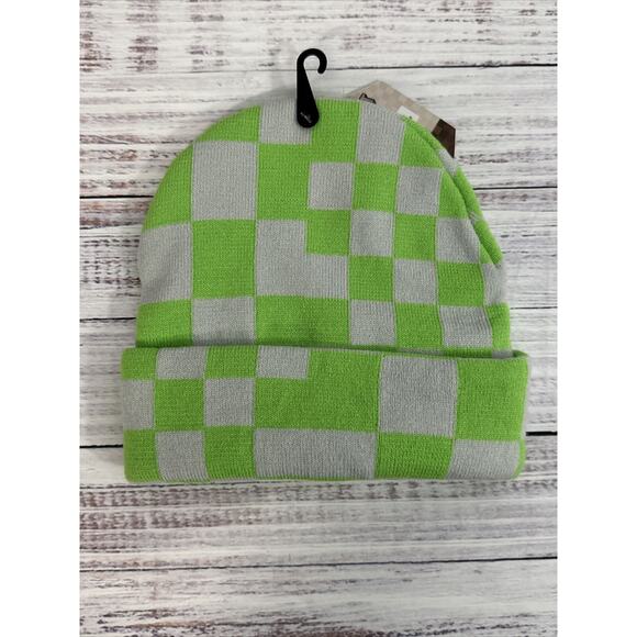 Minecraft Embroidered Green Gray Check Cuffed Beanie New - Picture 4 of 8